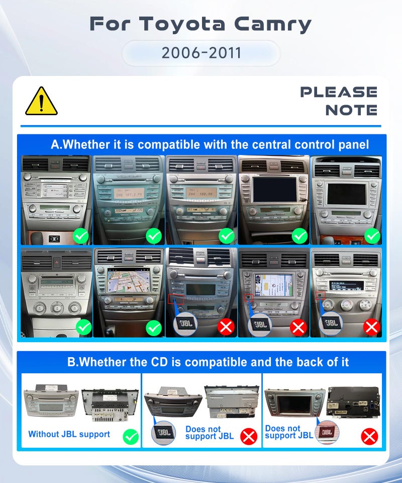 Podofo for Toyota Camry 2006 2007 2008 2009 2010 2011 Android Car Stereo 9 Inch HD Touch Screen Car Radio with Wireless CarPlay Android Auto, WiFi, GPS Navigation, BT, FM Radio, USB, Rear Camera 4G+64G - Image 3